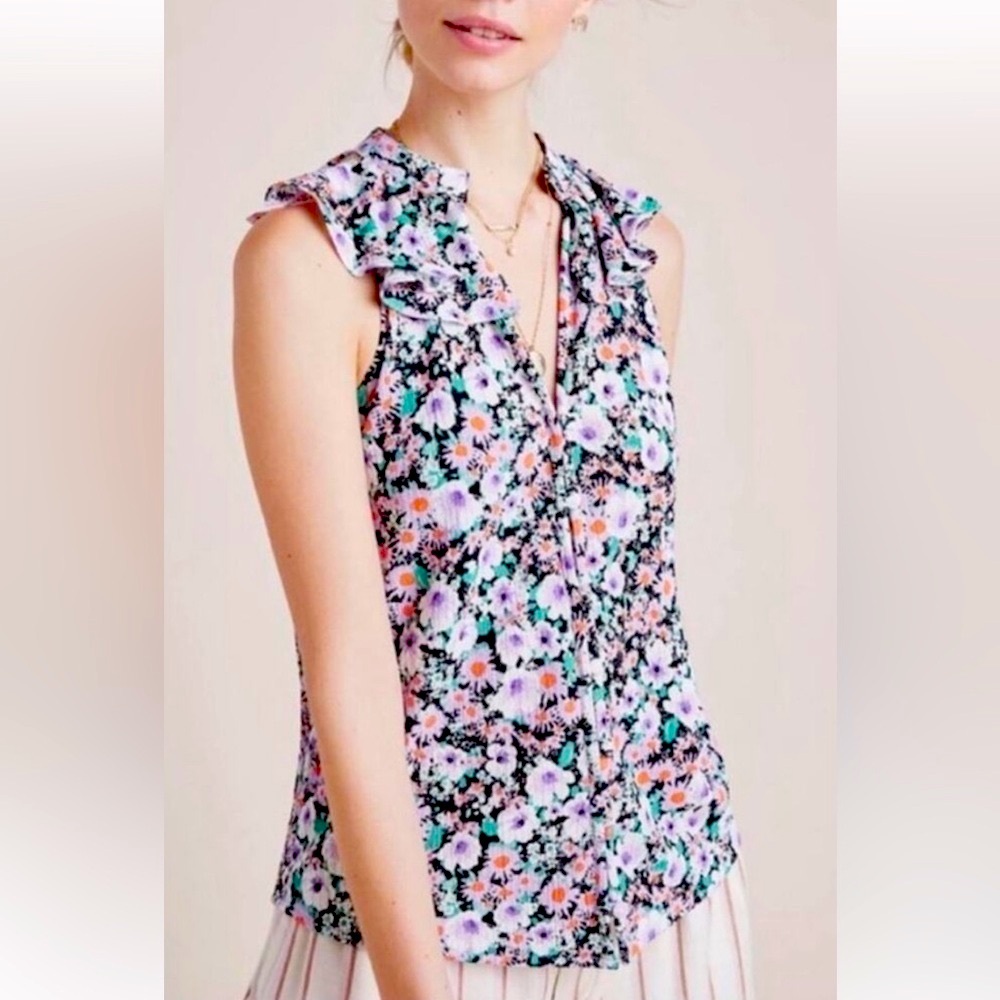 Anthropologie Women’s Chalmers Floral Ruffle Sleeveless Top